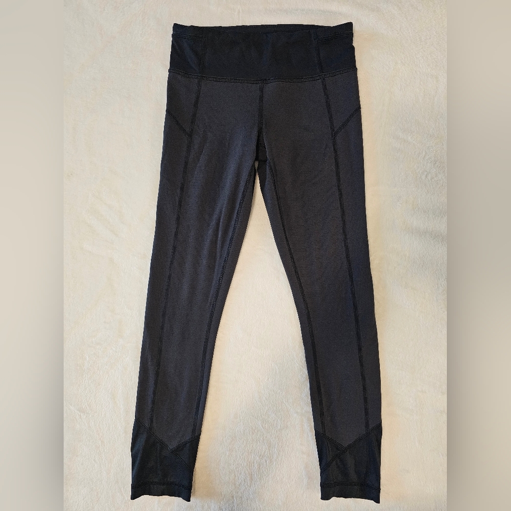 Lululemon Ruched Leggings Women 4 Black 7/8 Ankle Back Pocket Compression Gym